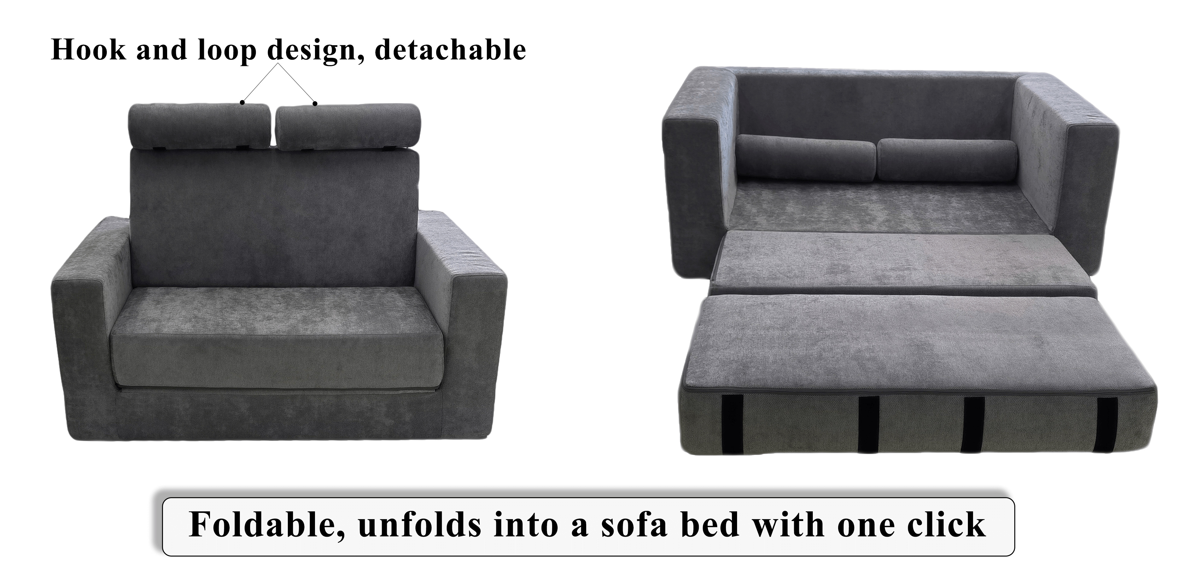 Multifunctional Foldable Sofa Bed with Hook and Loop Design