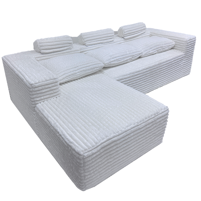 White Ribbed Modular Sectional Sofa with Chaise - Factory Direct B2B Supply for Living & Commercial Areas