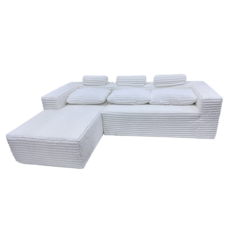 White Ribbed Modular Sectional Sofa with Chaise - Factory Direct B2B Supply for Living & Commercial Areas