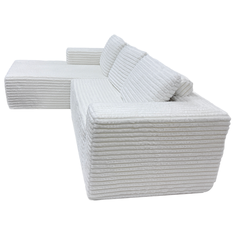 White Ribbed Modular Sectional Sofa with Chaise - Factory Direct B2B Supply for Living & Commercial Areas
