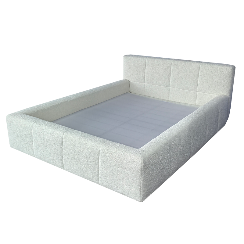 White Textured Upholstered Platform Bed with Headboard for Bedroom | 2025 New, Comfortable & Stylish Design