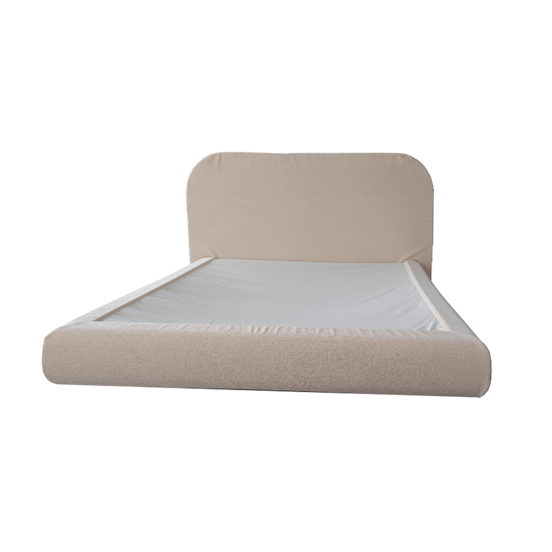 Beige Linen Upholstered Platform Bed with Headboard for Master Bedroom | OEKO-TEX Certified, Space-Saving & Scandi-Inspired Design