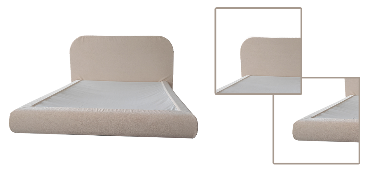 Beige Linen Upholstered Platform Bed with Headboard for Master Bedroom | OEKO-TEX Certified, Space-Saving & Scandi-Inspired Design Beige Linen Upholstered Platform Bed with Headboard for Master Bedroom | OEKO-TEX Certified, Space-Saving & Scandi-Inspired Design