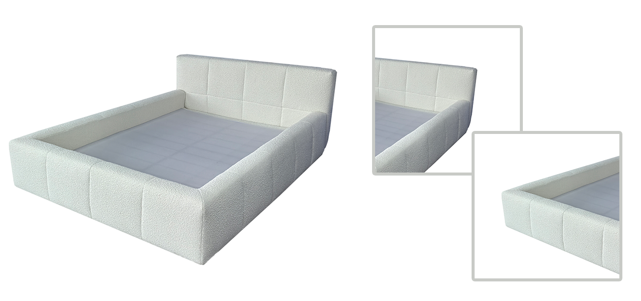 White Textured Upholstered Platform Bed with Headboard for Bedroom | 2025 New, Comfortable & Stylish Design White Textured Upholstered Platform Bed with Headboard for Bedroom | 2025 New, Comfortable & Stylish Design