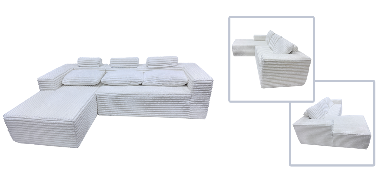 White Ribbed Modular Sectional Sofa with Chaise - Factory Direct B2B Supply for Living & Commercial Areas