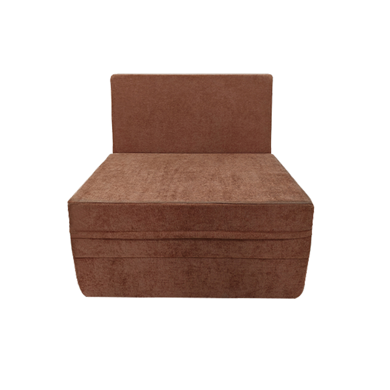 Front view of foldable Chenille sofa bed in upright armchair configuration.