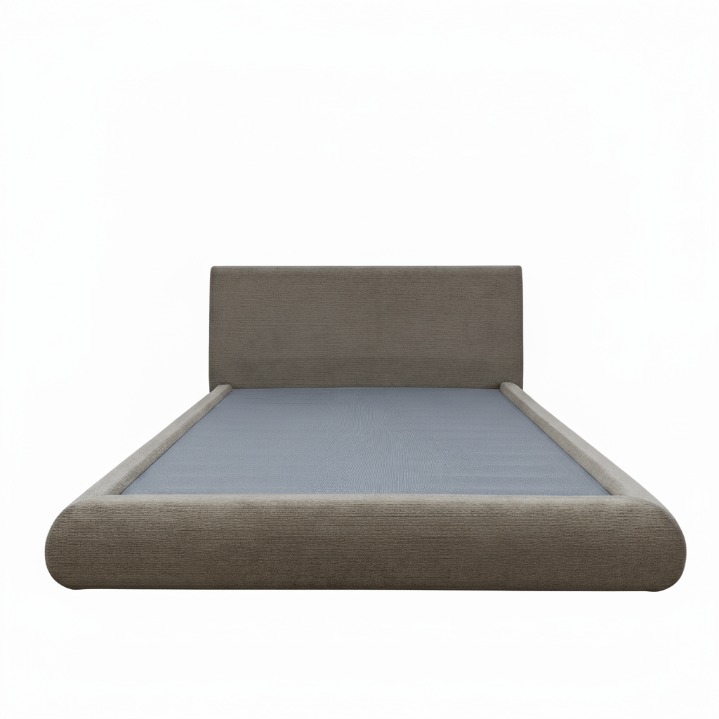 Side profile of an upholstered bed headboard featuring a 15-degree ergonomic tilt and premium textured fabric upholstery