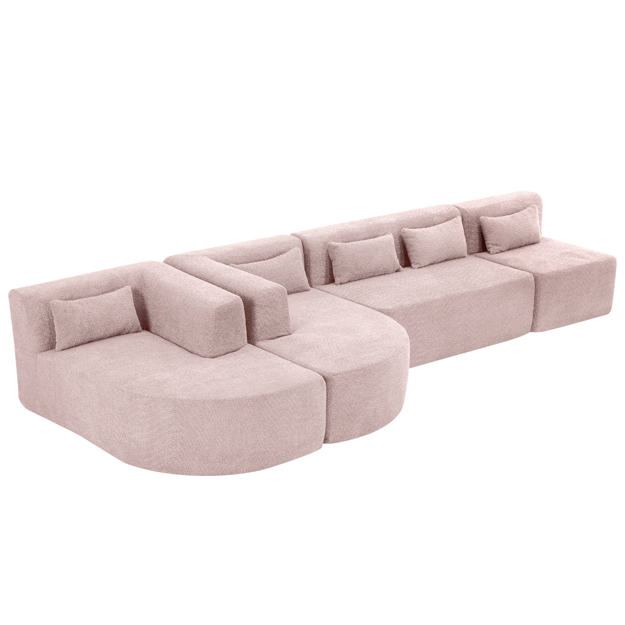Flexible combination of a teddy velvet modular sofa set, illustrating how individual pieces can be rearranged to fit different living room or office layouts