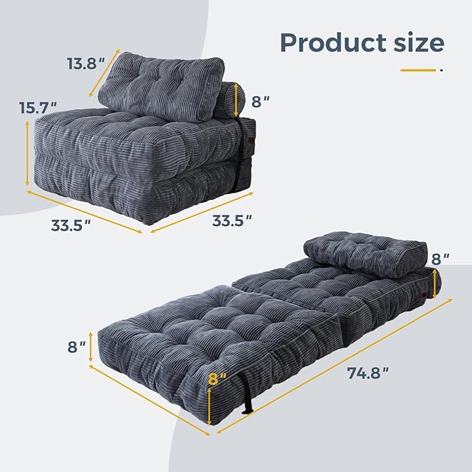 Size specifications for versatile 3-in-1 folding guest bed chair