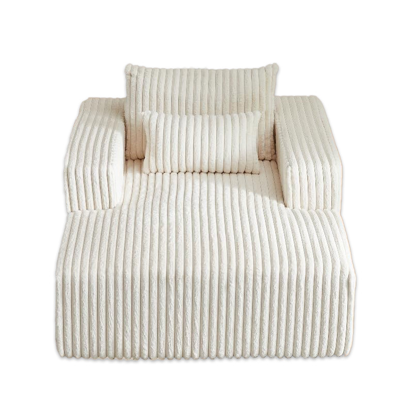 Front view of a premium white corduroy lazy sofa for B2B wholesale, isolated against a white background