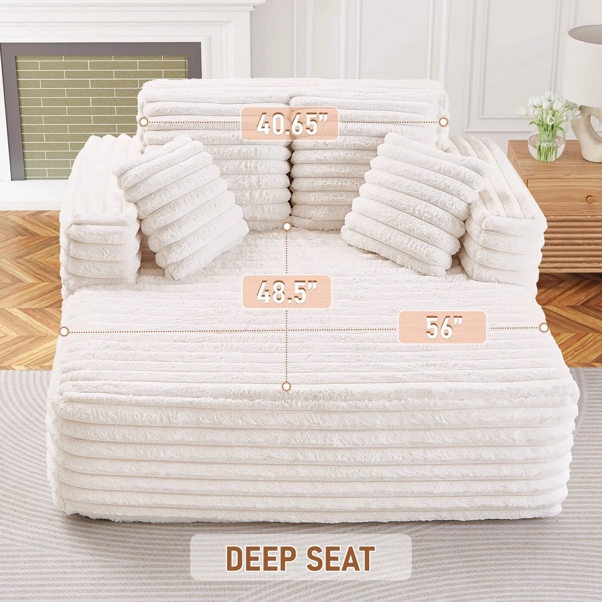Dimensions of the deep seat sofa: 56 inch width and 48.5 inch depth for ultimate comfort