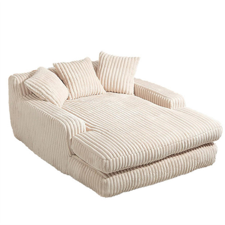 High-quality 3D render of a single-seat corduroy lounge sofa with plush pillows on white background.
