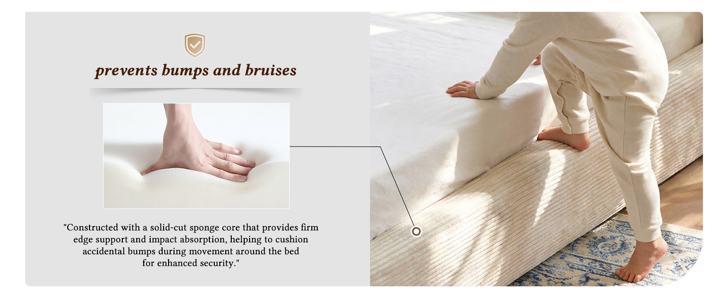 Close-up of solid-cut sponge core in MX DREAM bed frame preventing bumps and bruises for guest safety in family rentals Close-up of solid-cut sponge core in MX DREAM bed frame preventing bumps and bruises for guest safety in family rentals