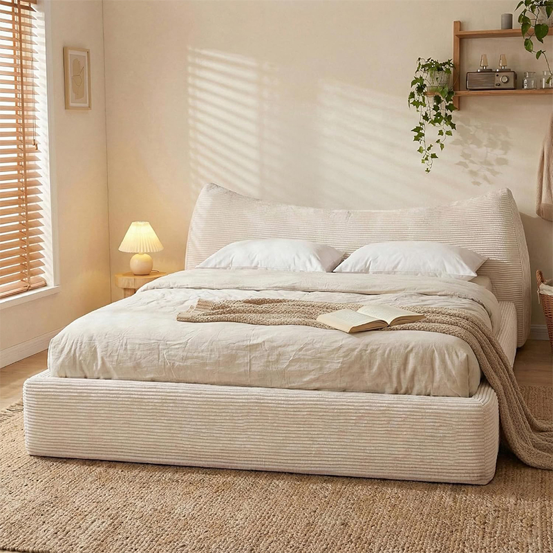 Luxury fully upholstered bed frame by MX DREAM in a modern bedroom, ideal for high-end Airbnb and boutique hotel renovations