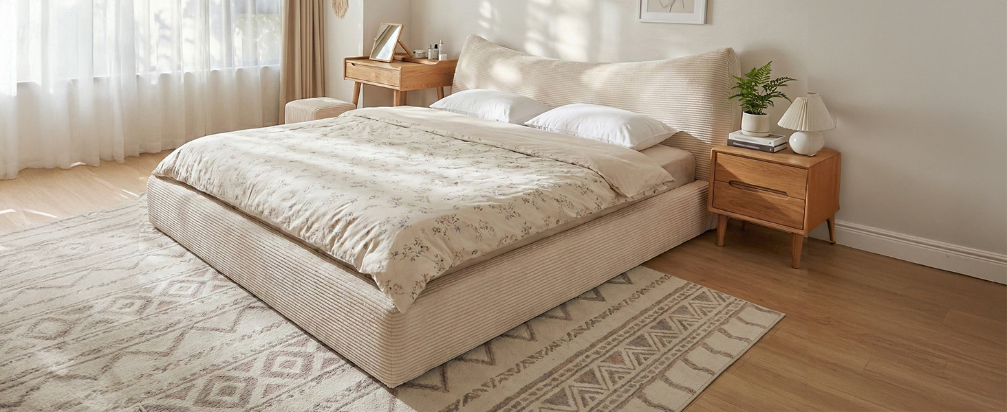 360° anti-collision soft upholstered bed frame by MX DREAM, providing a safe and stylish solution for family rentals and apartments