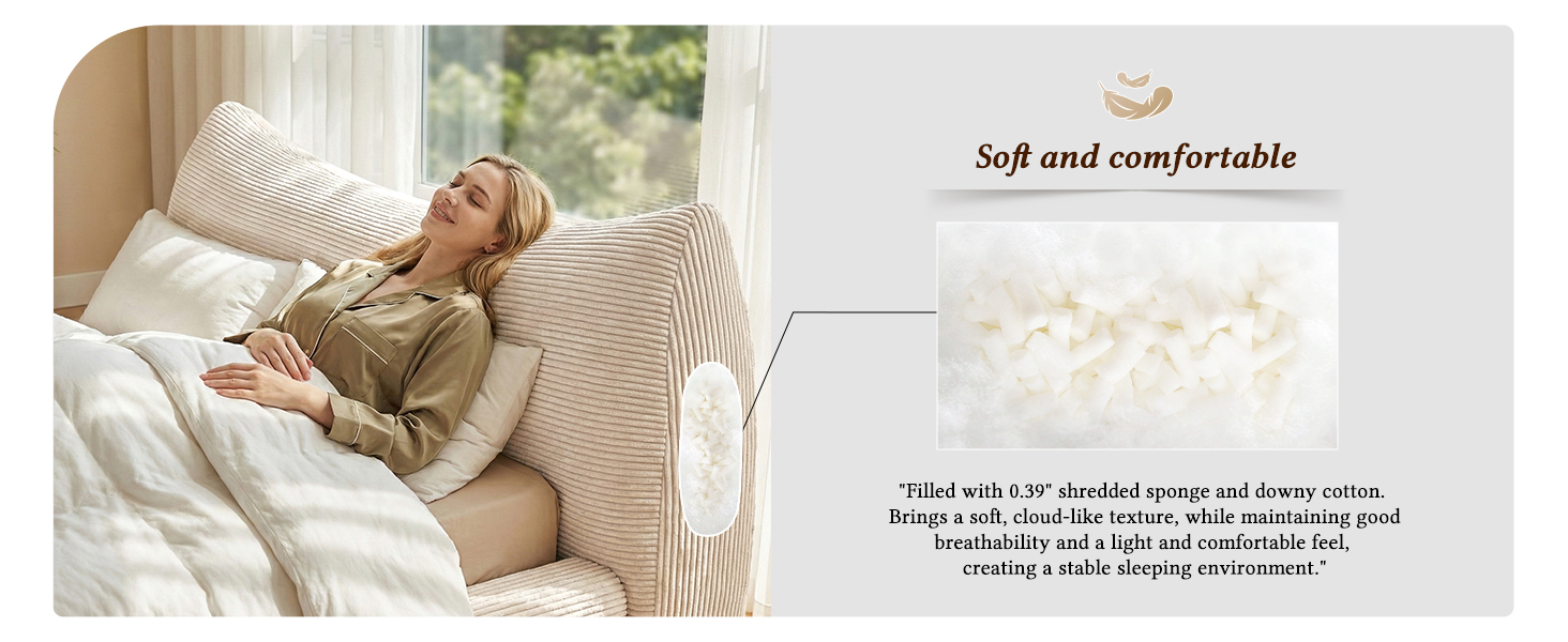Detail of MX DREAM 0.39" shredded sponge and downy cotton filling for a breathable, cloud-like comfortable sleeping environment.