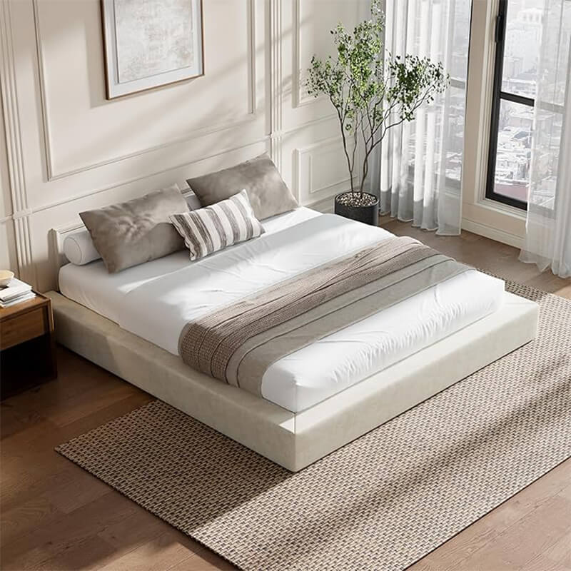 Modern minimalist King size bed frame with high-density foam padding