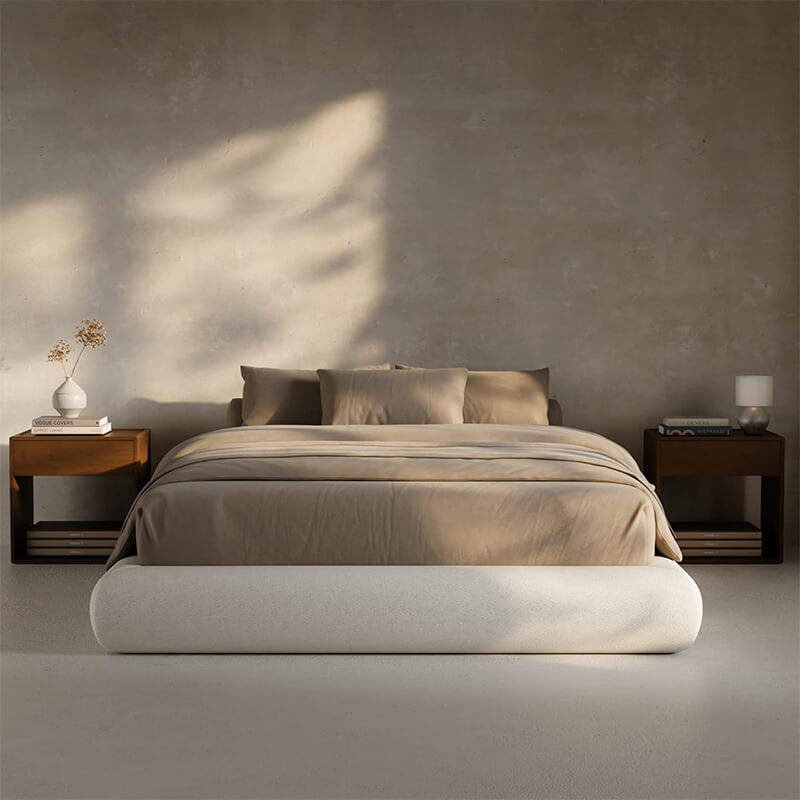 Front view of MX DREAM minimalist platform bed frame showcasing sleek low-profile design.