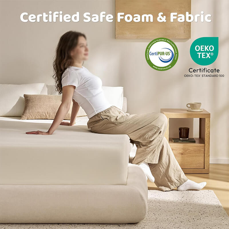 MX DREAM platform bed frame featuring CertiPUR-US and OEKO-TEX certified safe materials.