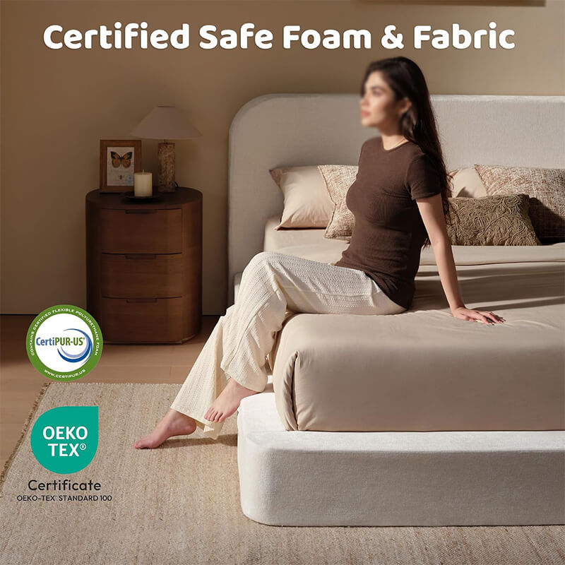 MX DREAM bed frame featuring CertiPUR-US and OEKO-TEX certified safe foam and fabric
