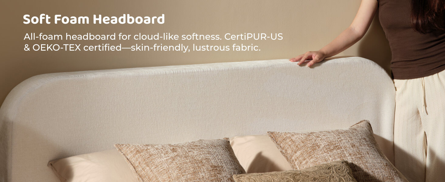 Close-up of the MX DREAM soft foam headboard featuring skin-friendly and lustrous fabric