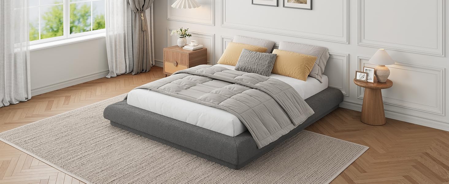 MXDREAM-Grey-Platform-Bed-Frame-Queen-Size-Home-Interior