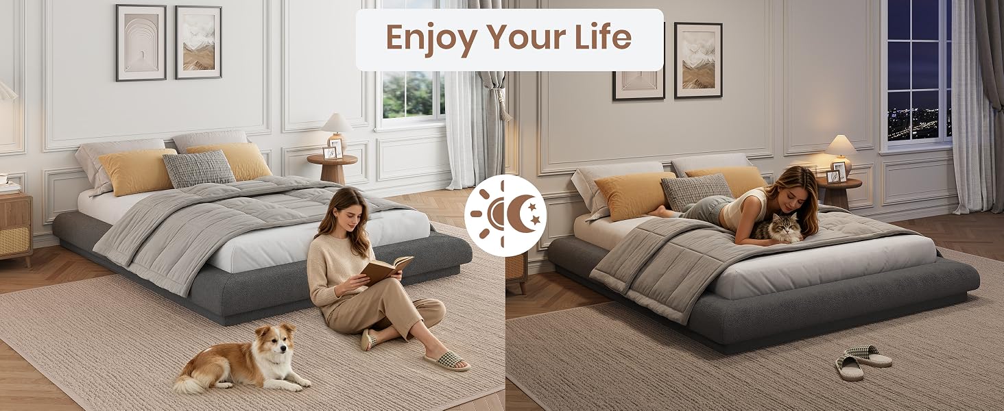 MXDREAM-Modern-Platform-Bed-Frame-Lifestyle-Day-Night-View