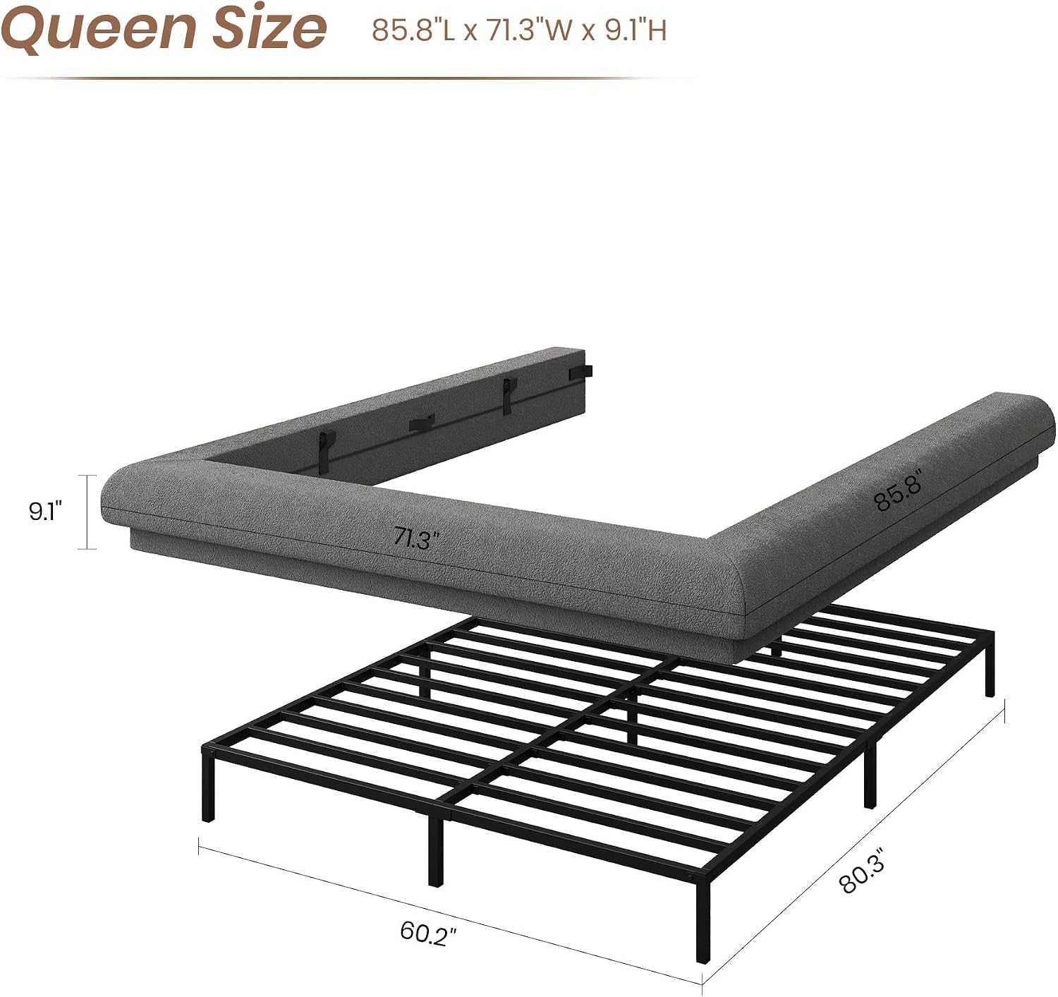 MXDREAM-Easy-Assembly-Platform-Bed-Frame-Dark-Grey-Exploded-View