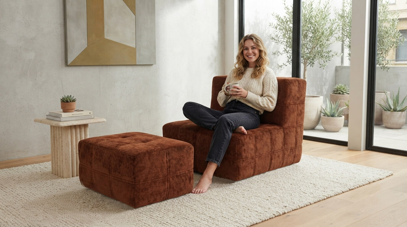 MX-Dream-Tufted-Block-Sofa-with-Footstool-Lifestyle-Model-Usage-Scene-Home-Lounge MX-Dream-Tufted-Block-Sofa-with-Footstool-Lifestyle-Model-Usage-Scene-Home-Lounge